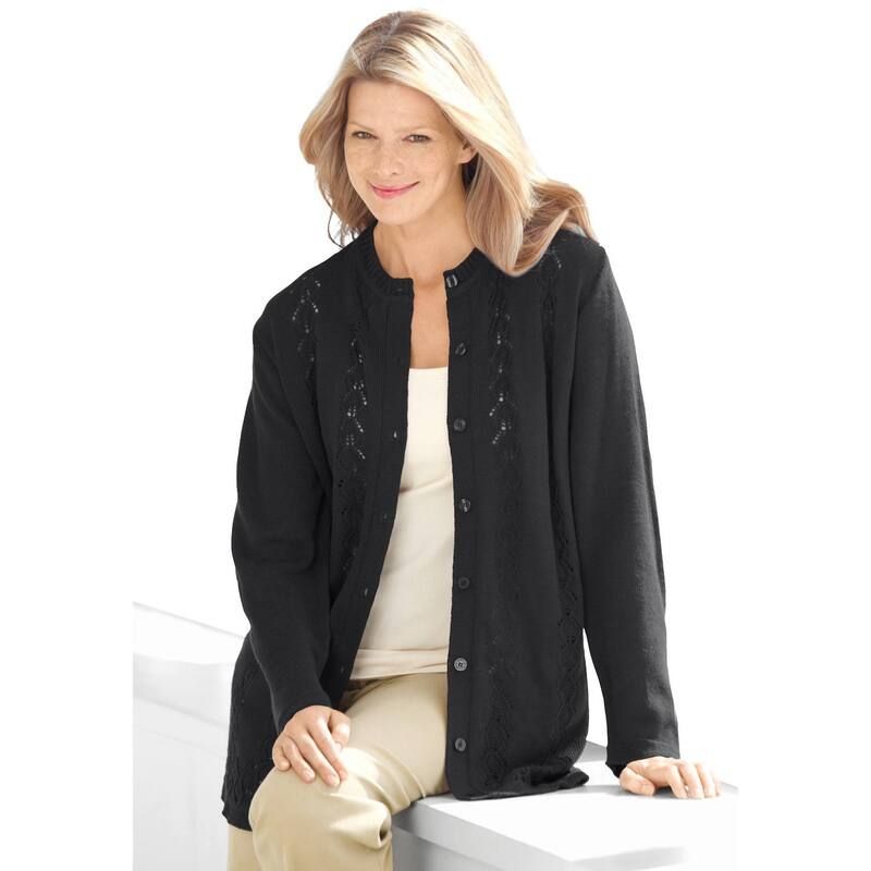 ウーマン ウィズイン レディース アウター ニット・セーター プラスサイズ カーディガン 長袖 Woman Within Plusize LongSleeve Pointelle Cardigan S