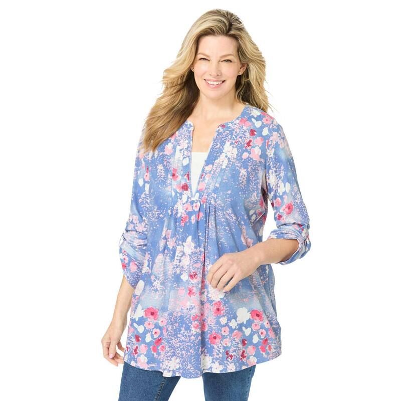 ウーマン ウィズイン レディース トップス Tシャツ プラスサイズ Woman Within Plusize 7Day LayeredLook Tunic French Blue Meadow ブルー