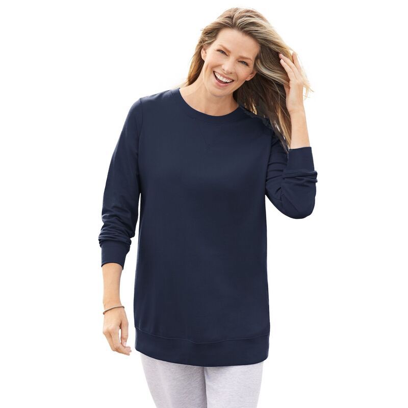 ウーマン ウィズイン レディース トップス Tシャツ プラスサイズ スウェット フリース Woman Within Plusize Fleece Sweatshirt Navy ネイビー