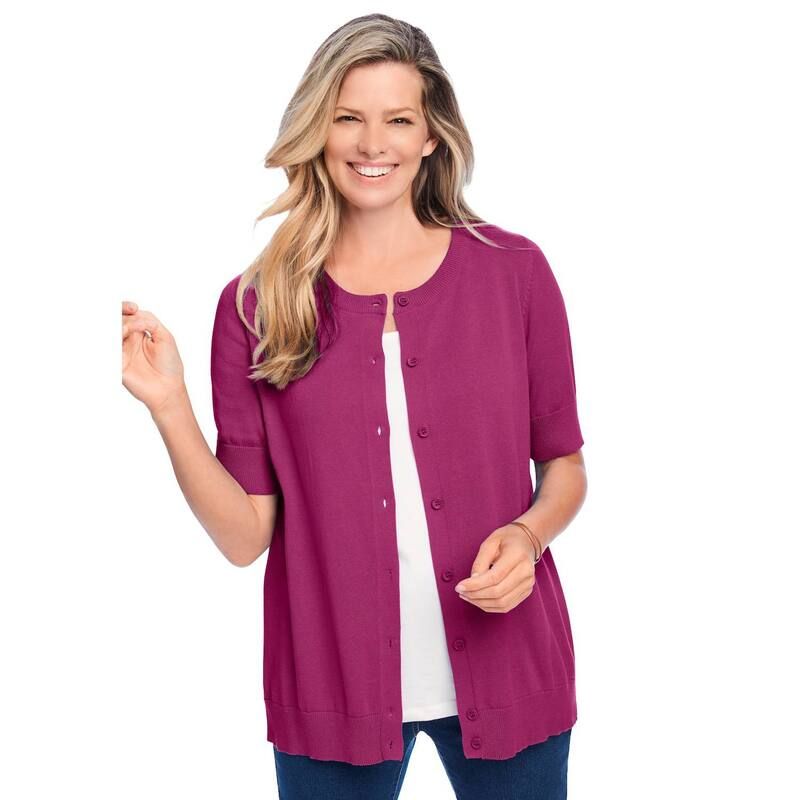 ウーマン ウィズイン レディース アウター ニット・セーター プラスサイズ カーディガン Woman Within Plusize Perfect ElbowLength Sleeve Cardiga