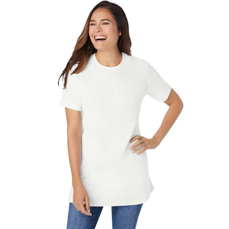 ウーマン ウィズイン レディース トップス Tシャツ プラスサイズ サテン Woman Within Plusize Waffle Thermal Satin Trim Tee White ホワイト