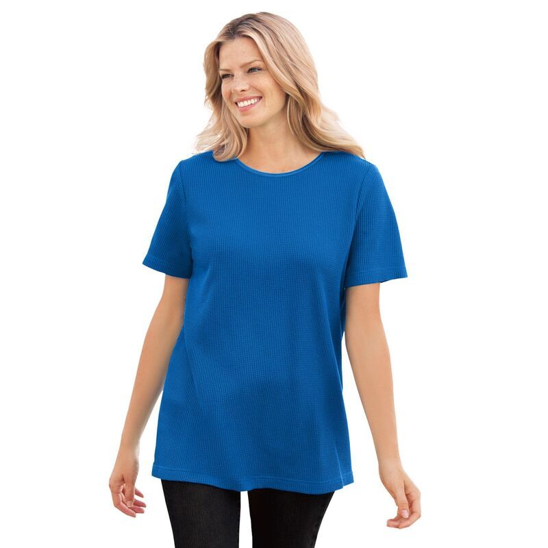 ウーマン ウィズイン レディース トップス Tシャツ プラスサイズ サテン Woman Within Plusize Waffle Thermal Satin Trim Tee Bright Coba