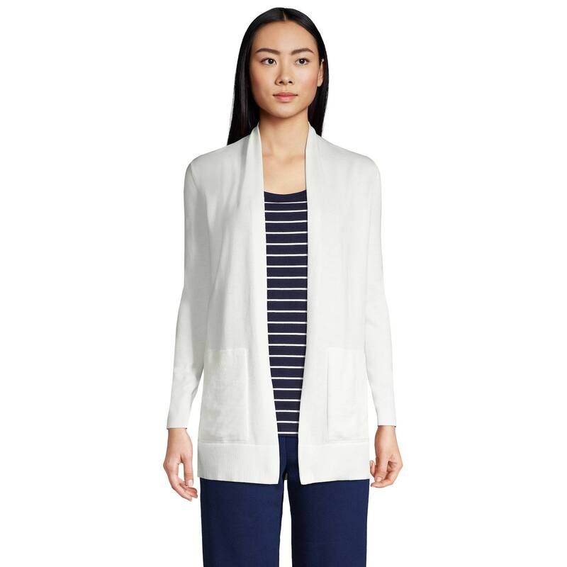 ランズエンド レディース アウター ニット・セーター カーディガン Womens Lands End OpenFront Long Cardigan Sweater Ivory アイボリー