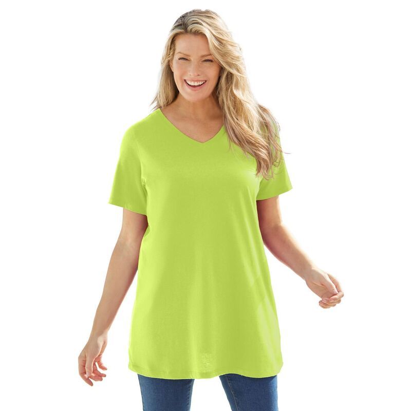 ウーマン ウィズイン レディース トップス Tシャツ Vネック プラスサイズ 半袖 Woman Within Plusize Perfect ShortSleeve VNeck Tunic Lime 7,110円