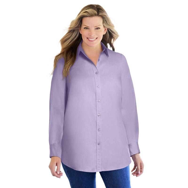ウーマン ウィズイン レディース トップス シャツ プラスサイズ Woman Within Plusize Perfect Long Sleeve Shirt Pale Lilac ライラック