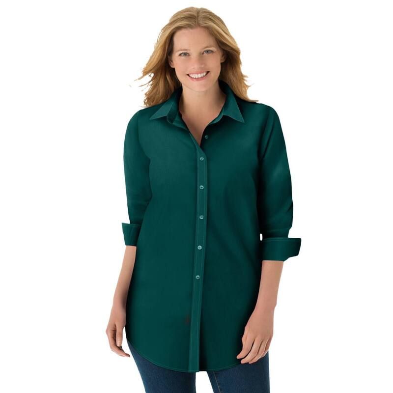 ウーマン ウィズイン レディース トップス シャツ プラスサイズ Woman Within Plusize Perfect Long Sleeve Shirt Emerald Green グリーン