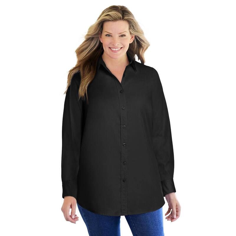 ウーマン ウィズイン レディース トップス シャツ プラスサイズ Woman Within Plusize Perfect Long Sleeve Shirt Original Black ブラック