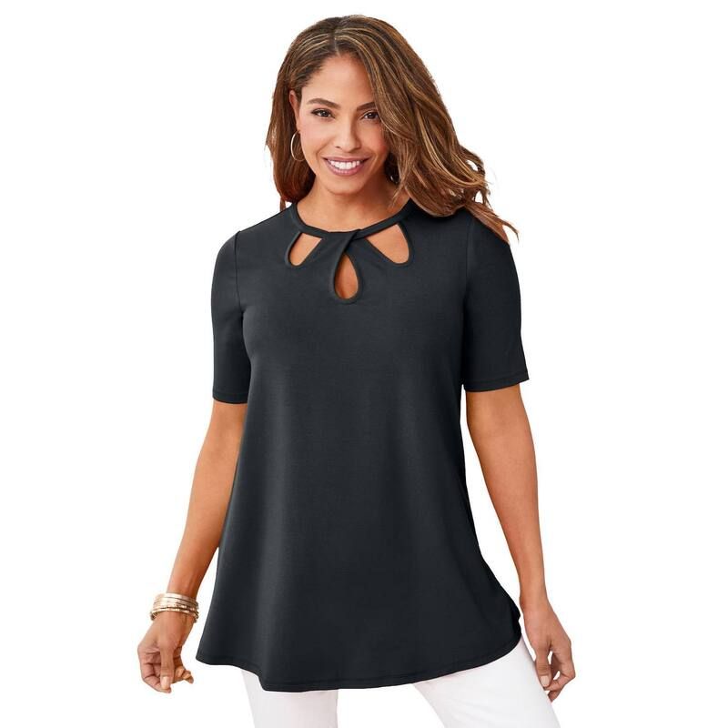 ジェシカロンドン レディース トップス Tシャツ カットアウト プラスサイズ ニット Jessica London Womens Plusize Stretch Knit Cutout Swing T
