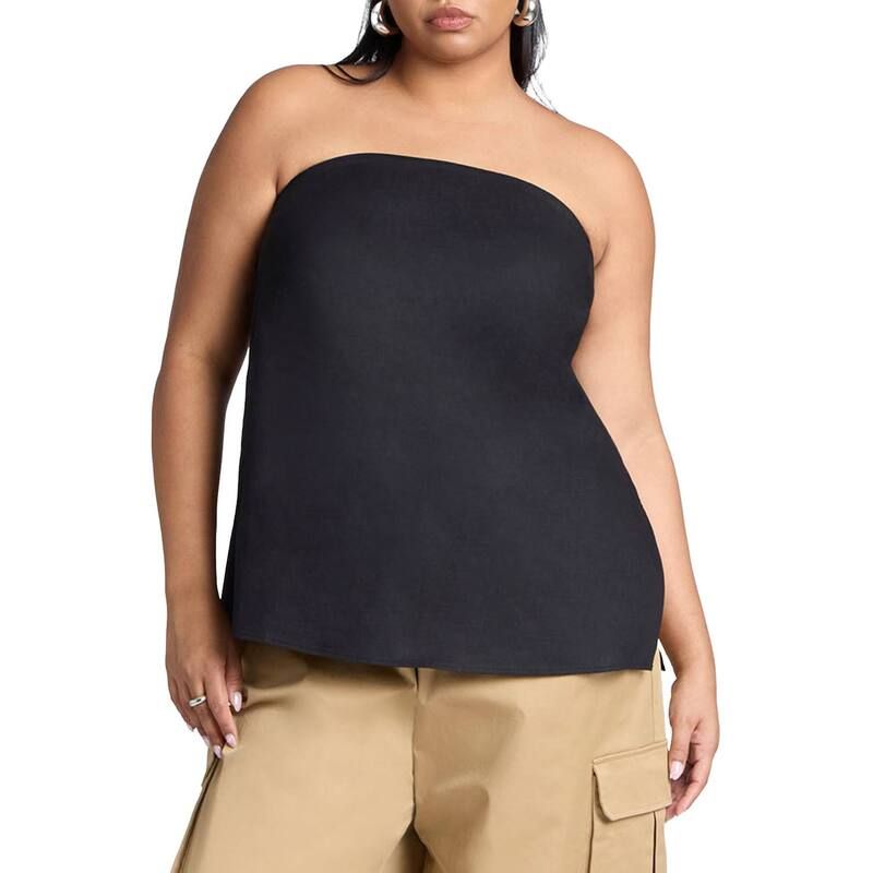 エロクイ レディース トップス シャツ プラスサイズ リネン ELOQUII Womens Plusize Linen Blend Column Tube Top Black ブラック