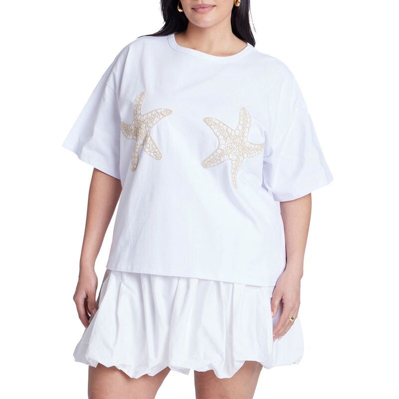 エロクイ レディース トップス Tシャツ プラスサイズ 刺繍 ELOQUII Womens Plusizembroidered Starfish Tee Optic White ホワイト 14,746円