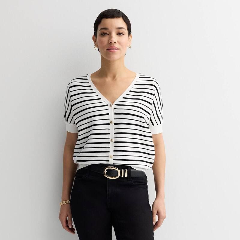 ナインウェスト レディース アウター ニット・セーター カーディガン Womens Nine West Lightweight Dolman Cardigan Black Lina Stripe ブラ