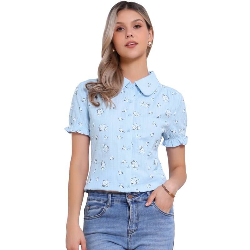 アレグラ ケー レディース トップス シャツ フラワー柄 コットン フラワー ALLEGRA K Womens Floral Topeter Pan Collar Cotton Short Sleev