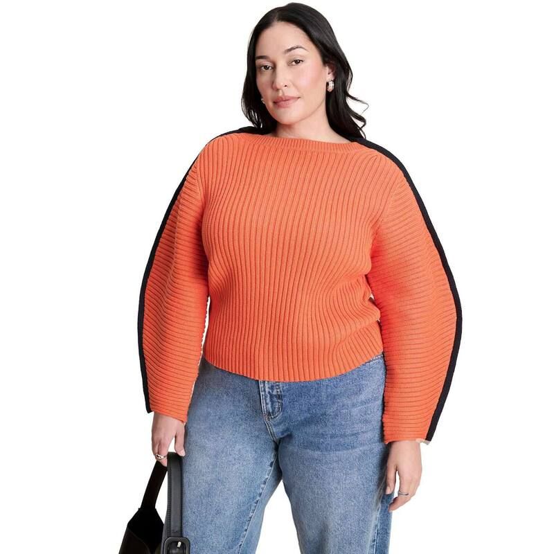エロクイ レディース アウター ニット・セーター プラスサイズ ELOQUII Womens Plusize Rounded Sleeve Sweater Spicy Orange オレンジ