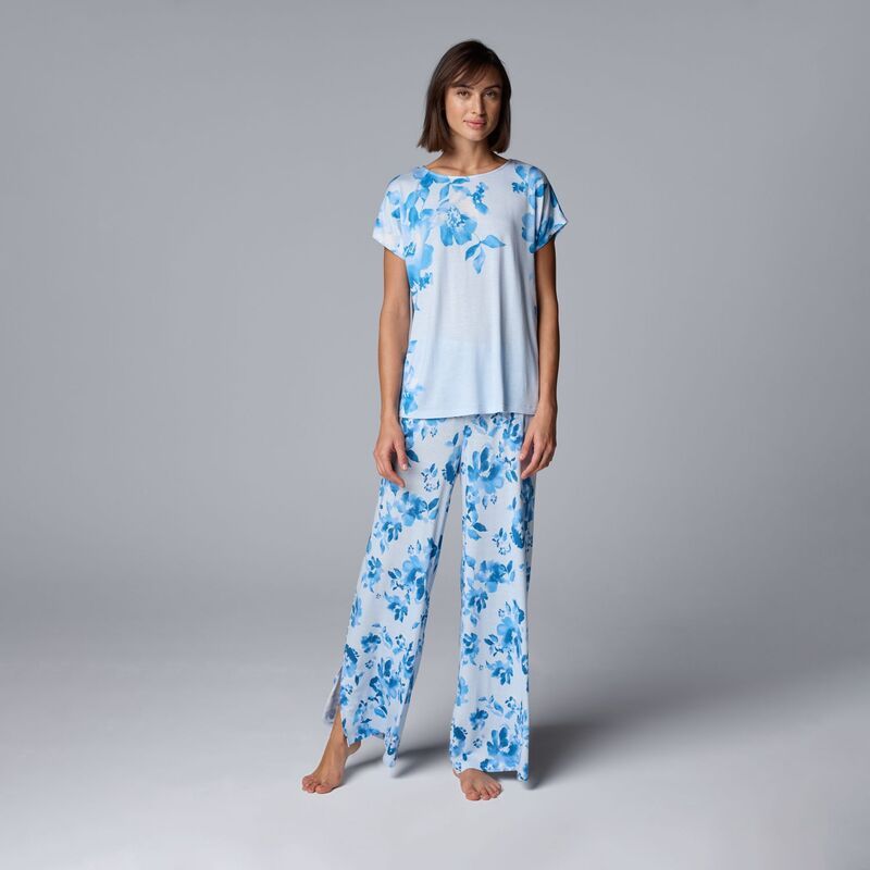 ヴェラウォン レディース アンダーウェア ナイトウェア パンツ Womensimply Vera Wang 2pc Pajama Top Pajama Pantset Lt Blue Placed F
