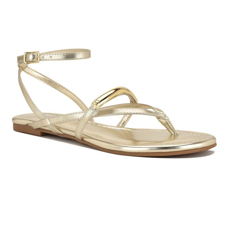 ナインウェスト レディース シューズ サンダル Nine West Bretta Womens Round Toe Strappy Flat Sandals Gold ゴールド