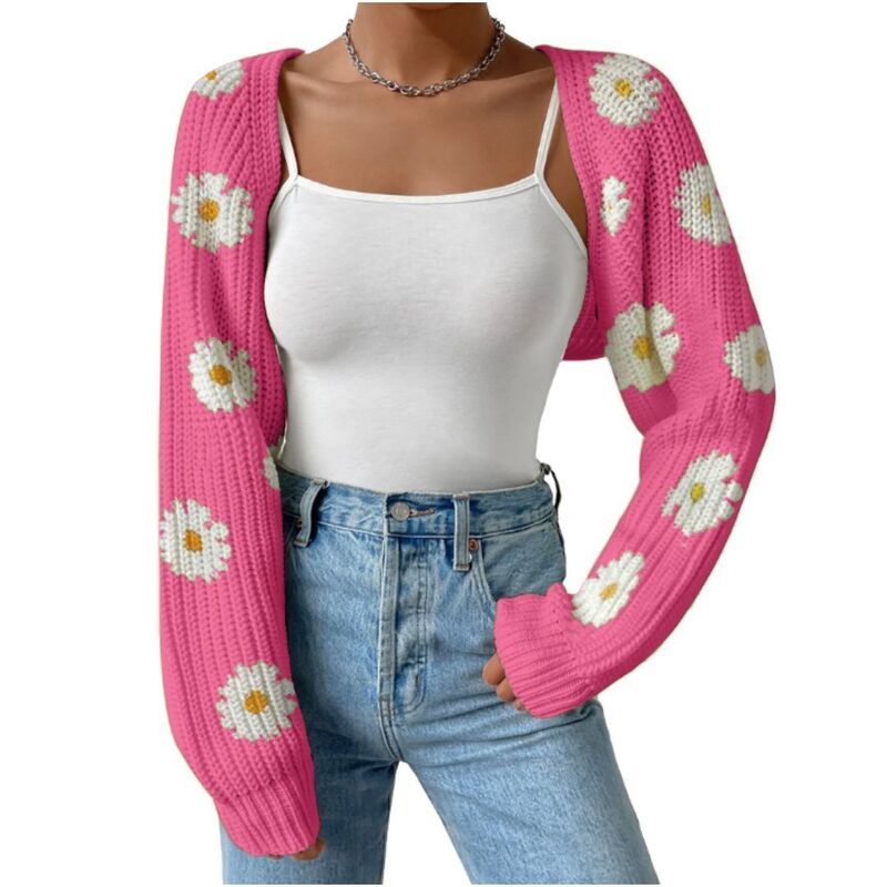 イエスファッション レディース アウター ニット・セーター ドロップショルダー リブ カーディガン Yesfashion Women Open Front Ribbed Knit Crop Boler