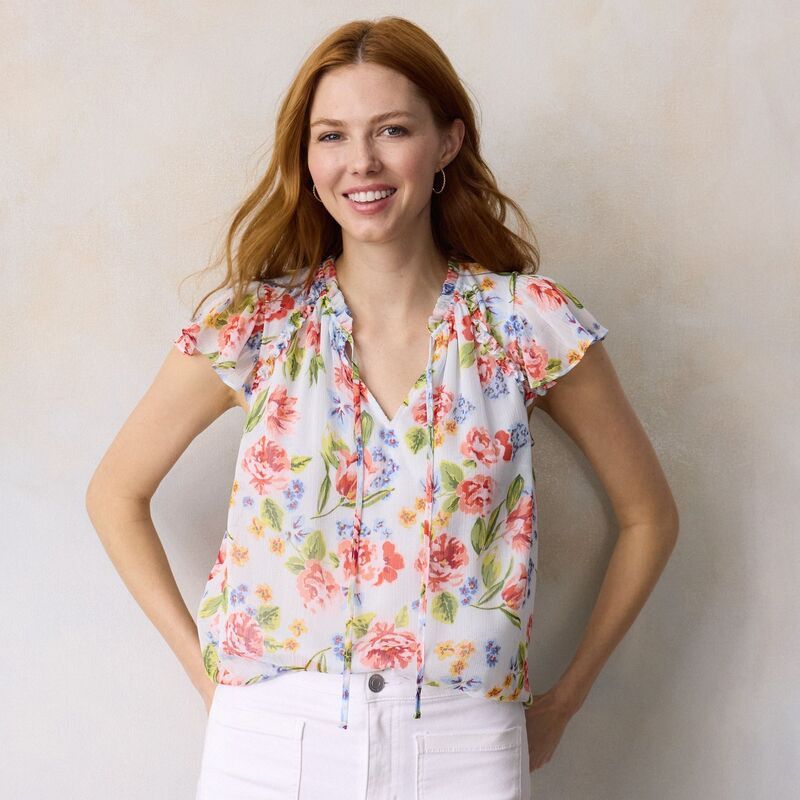 LC Lauren Conrad レディース トップス シャツ Vネック プチ フリル Petite LC Lauren Conrad Ruffle VNeck Shell Top with Trim