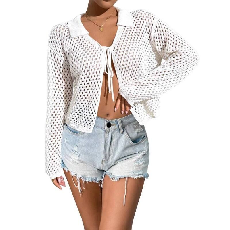 イエスファッション レディース アウター ニット・セーター カーディガン Yesfashion Womens Casual Crop Cardigan Long Sleeve Knitie Front