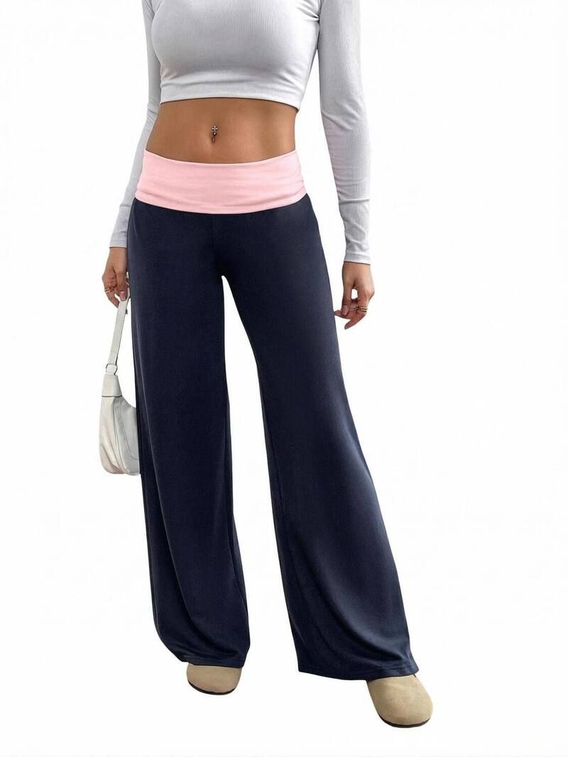 ファンジュライ レディース ボトムス カジュアルパンツ ワイドレッグ カラーブロック ローライズ FUNJULY Womens LowRise Colorblock Sweat Wide Leg Pa