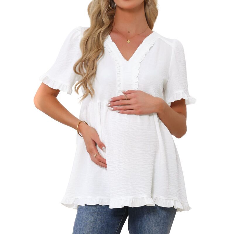 インスパイア シック レディース トップス シャツ Vネック フリル ブラウス マタニティ INSPIRE CHIC Womens Maternity Tops Boho Ruffled V Neck