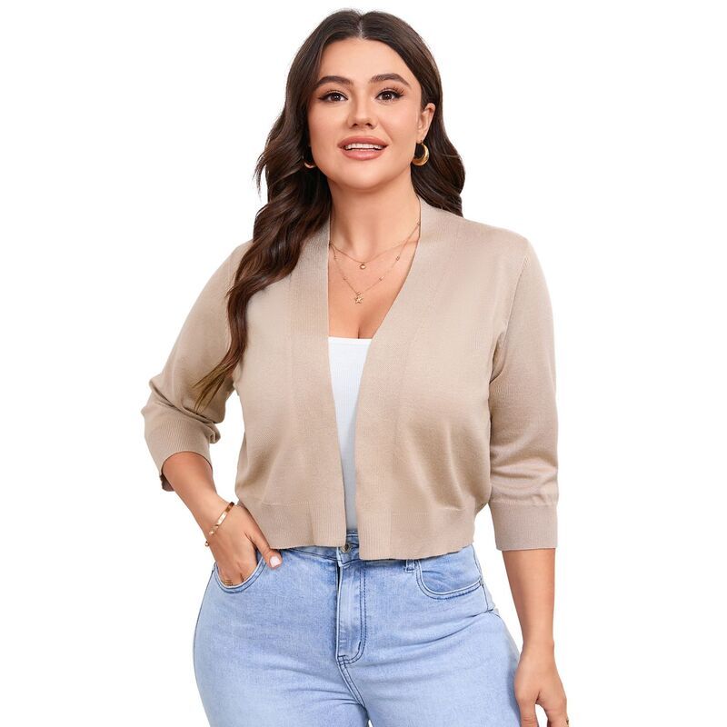 セオリア レディース アウター ニット・セーター プラスサイズ カーディガン クロップド Seoria Plusize Women 34 Sleeve Cropped Cardigan Sweater 9,735円