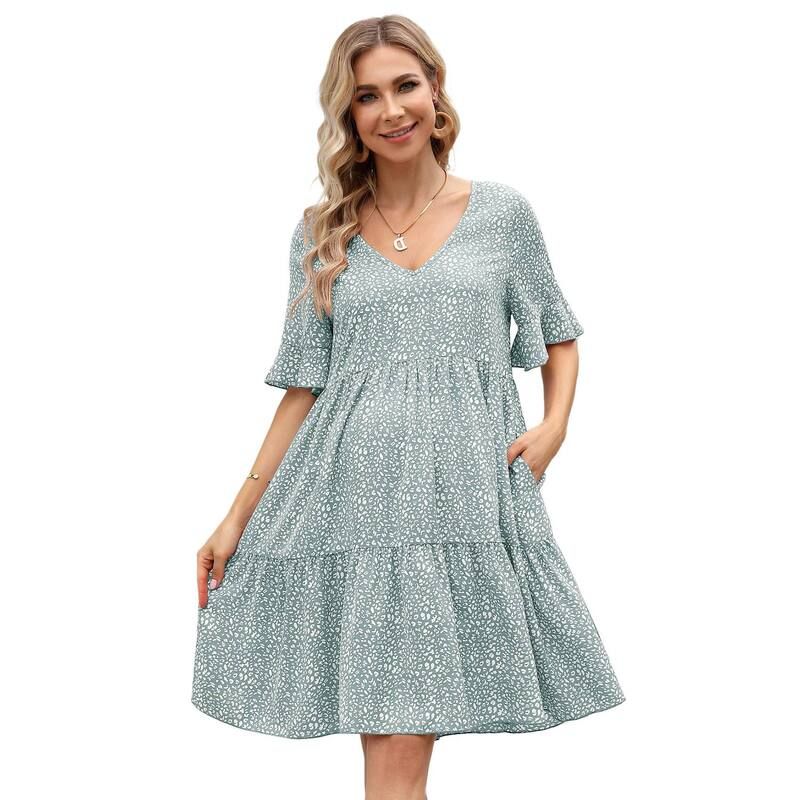 セオリア レディース トップス ワンピース Vネック フラワー柄 フリル マタニティ フラワー Seoria Maternity Floral V Neck Ruffle Sleeve Loose F