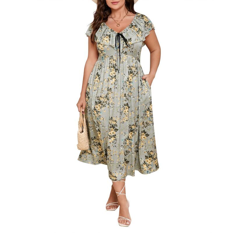 コジョイン レディース トップス ワンピース Vネック フラワー柄 プラスサイズ プリント ノースリーブ マキシ フラワー Kojooin Womens Plusize Maxi Dress Flut 11,385円