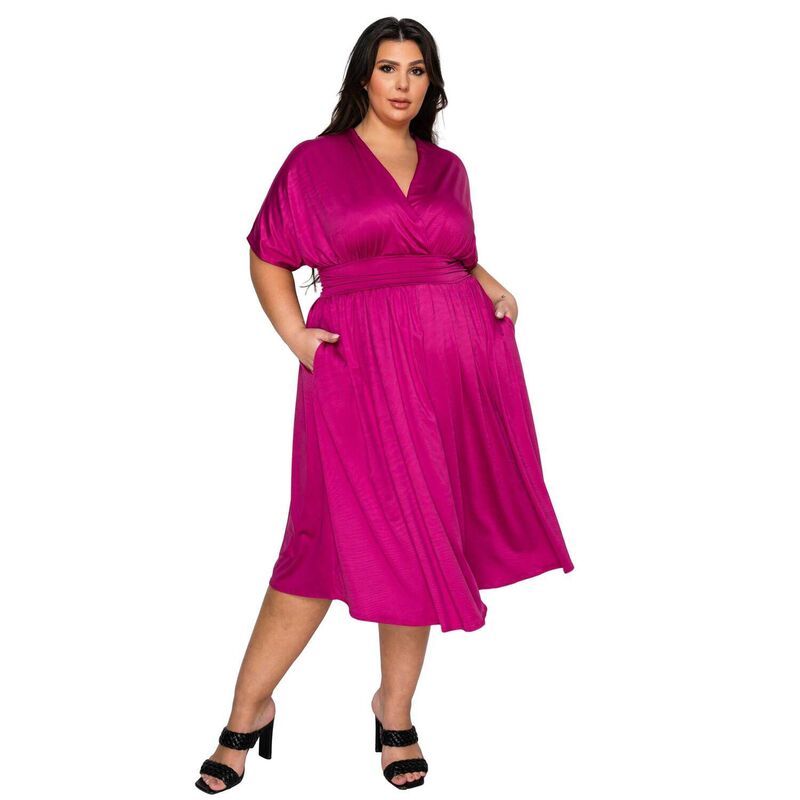 リブド レディース トップス ワンピース プラスサイズ ミディ エンパイア L I V D Plusize Cyra Empire Midi Dress Magenta マゼンタ