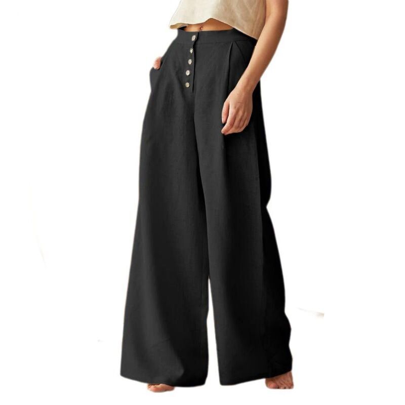 イエスファッション レディース ボトムス カジュアルパンツ ワイドレッグ プリーツ コットン リネン Yesfashion Womens High Waisted Cotton Linen Palaz
