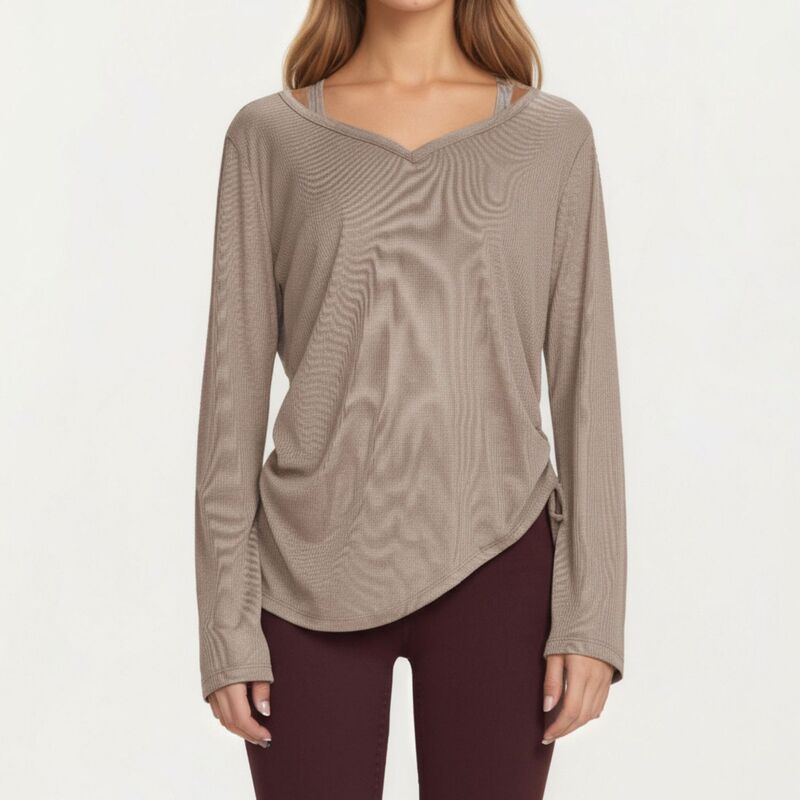 アンナカシ レディース トップス Tシャツ Vネック ドレープ AnnaKaci Womens Long Sleeve V Neck Top with Softextured Fabric Relax