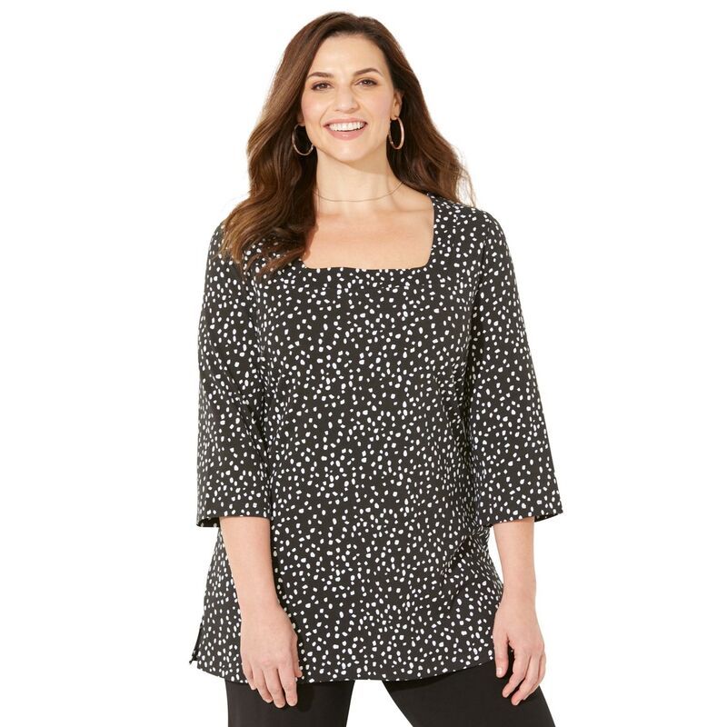 キャサリンズ レディース トップス Tシャツ プラスサイズ Catherines Womens Plusize UltraSoft SquareNeck Tee Black Tossed Confet