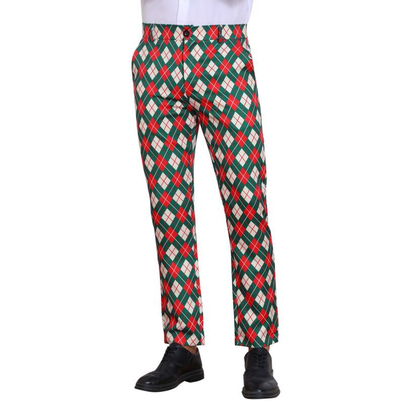 インスパイア シック レディース ボトムス カジュアルパンツ プリント INSPIRE CHIC Argyle Pattern Pants for Mens Flat Front Retrousers