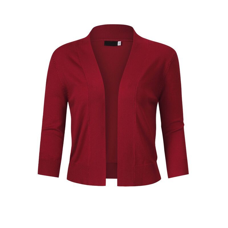 セオリア レディース アウター ニット・セーター カーディガン クロップド Seoria Ladies 34 Sleeve Cropped Cardigan Open Front Knit Short