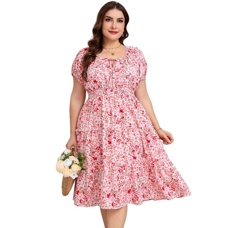 コジョイン レディース トップス ワンピース フラワー柄 プラスサイズ プリント フラワー Kojooin Plusize Womens Casual Floral Printed Short Sle