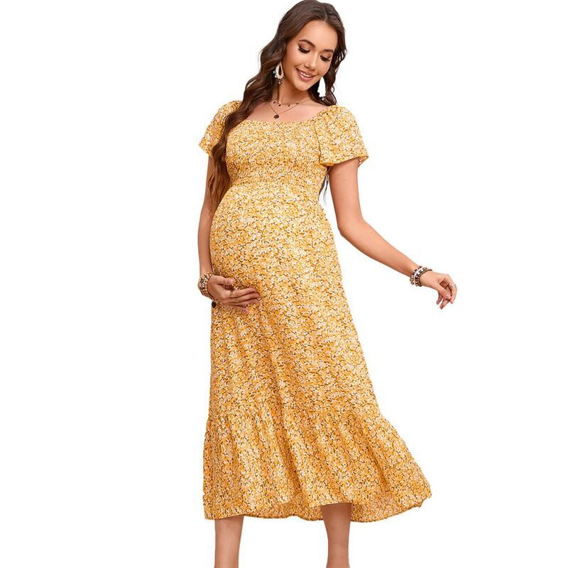 イエスファッション レディース トップス ワンピース フリル ミディ シャーリング マタニティ Yesfashion Maternity Dressummeruffle Short Sleeve Sq 12,074円