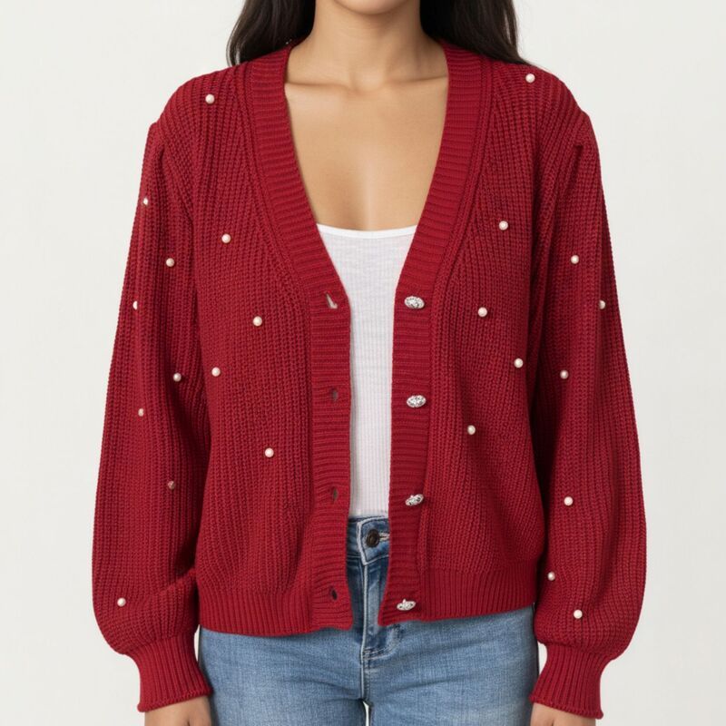 アンナカシ レディース アウター ニット・セーター リブ カーディガン AnnaKaci Womens Long Sleeve ButtonUp Knit Cardigan with Faux Pea