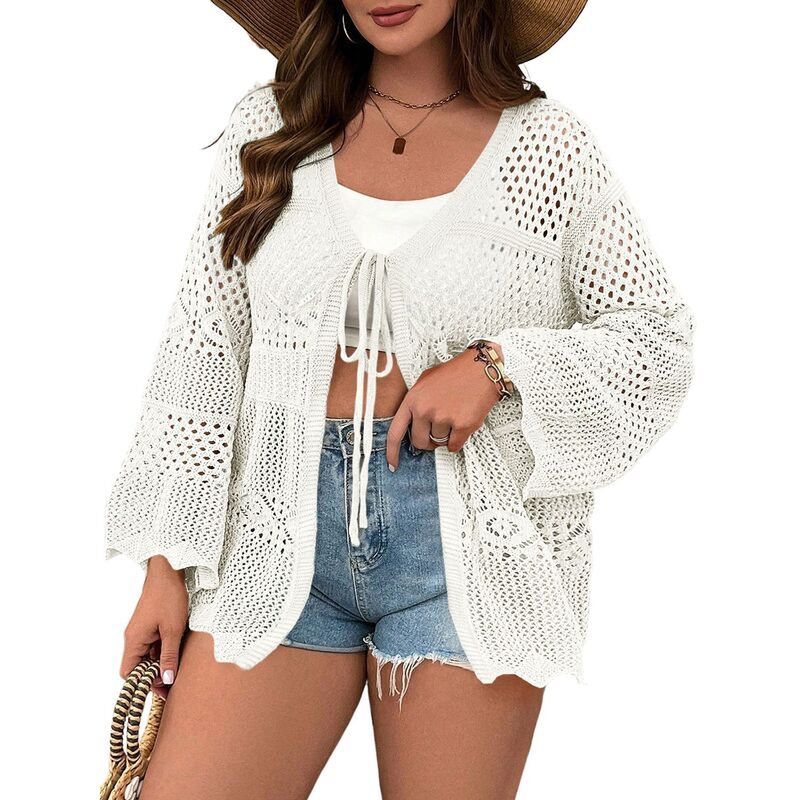 コジョイン レディース アウター ニット・セーター プラスサイズ カーディガン Kojooin Plusize Women Tie Front Cardigan Bellong Sleeve Knit 11,535円