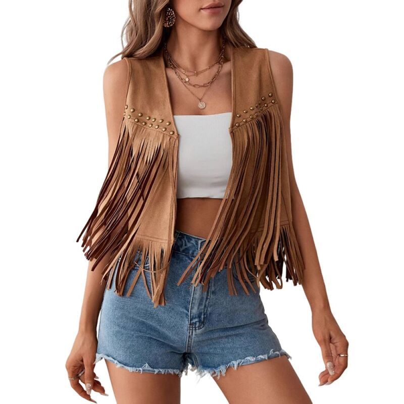 ジョイジョイ レディース トップス Tシャツ ベスト ノースリーブ コート フリンジ JoyJoy Women Boho Fringe Vest Hippie Style Sleeveless Wai 8,380円