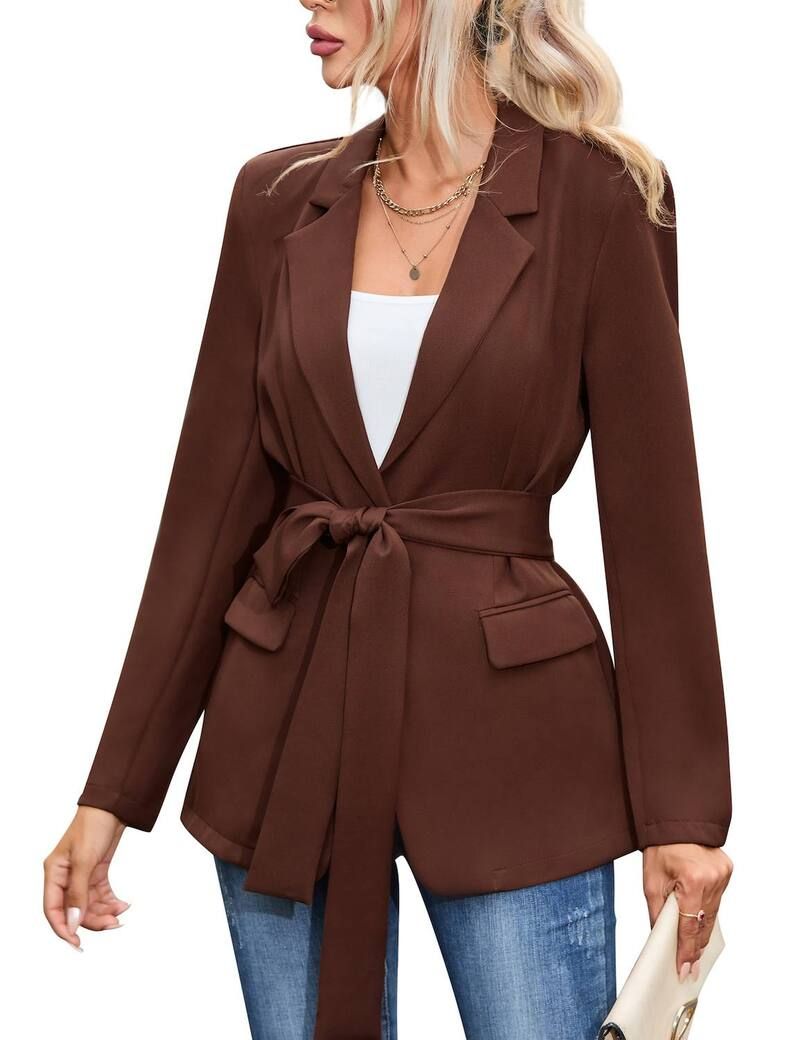 マキシスマーチ レディース アウター ジャケット・ブルゾン ブレザー Maxxis Merch Womens Elegant Belted Blazer Long Sleeve Shawl Colla