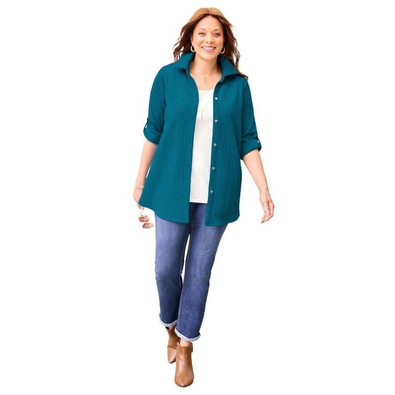 キャサリンズ レディース トップス Tシャツ プラスサイズ Catherines Womens Plusize Collared Cable Buttonfrontunic Deep Teal ティー