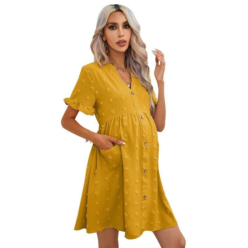 ジョイジョイ レディース トップス ワンピース Vネック ボタンダウン フリル ダウン マタニティ JoyJoy Maternity Swiss Dot VNeck Dress Ruffle Slee