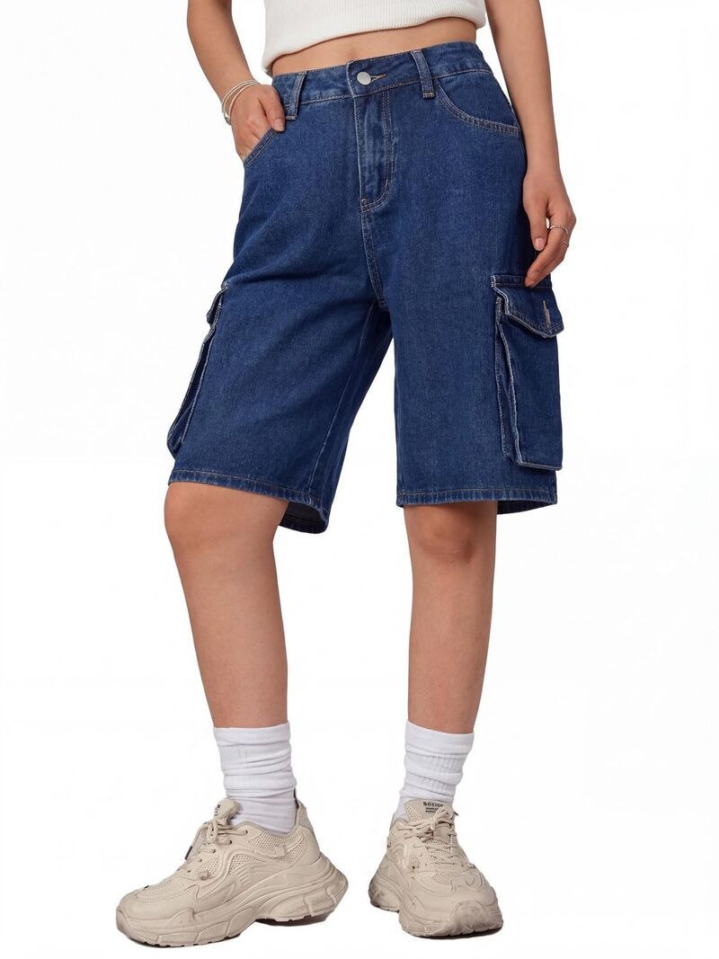 ファンジュライ レディース ボトムス ハーフパンツ・ショーツ ワイドレッグ ショートパンツ デニム FUNJULY Womens Casual Wide Leg Denim Shorts with M