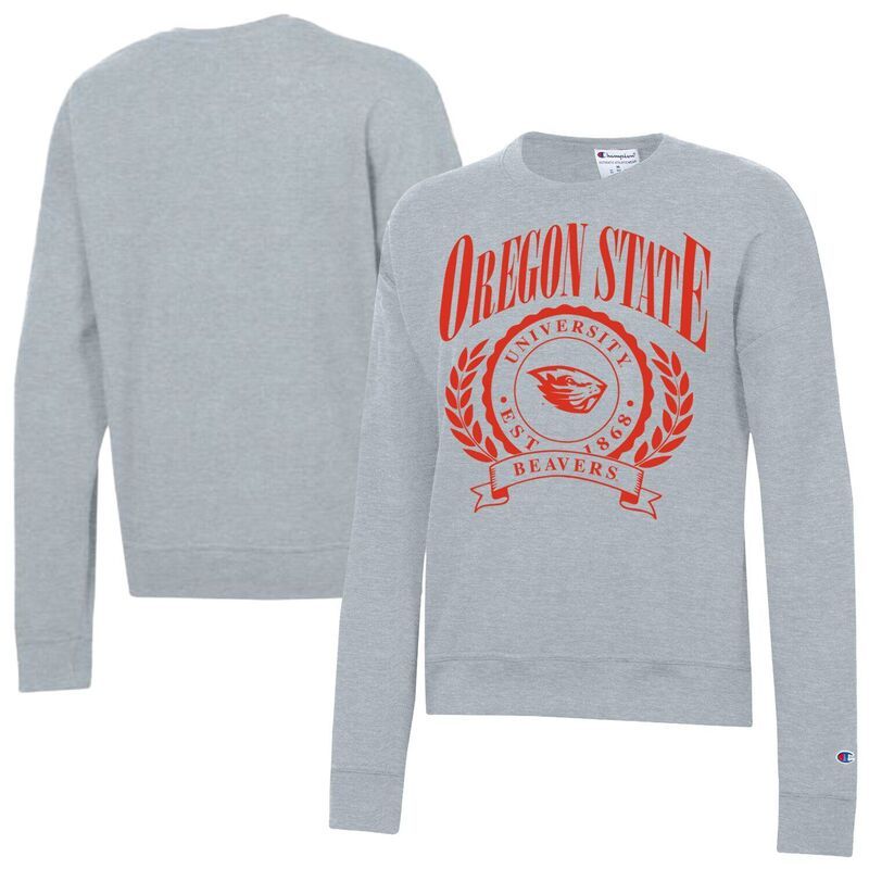 チャンピオン レディース トップス Tシャツ クルーネック スウェット Womens Champion Heather Gray Oregon State Beavers Academicrest P