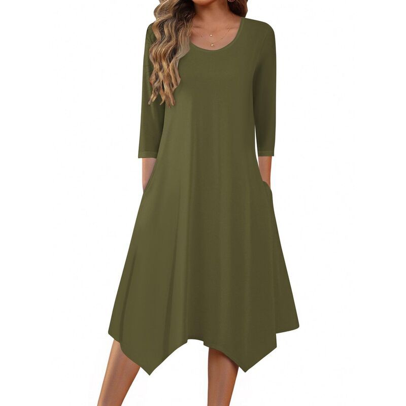 ジーグー レディース トップス ワンピース ミディ Zeagoo Womens 34 Sleeve Scoop Neck Midi Dress Elegant Fit and Flare Vacati