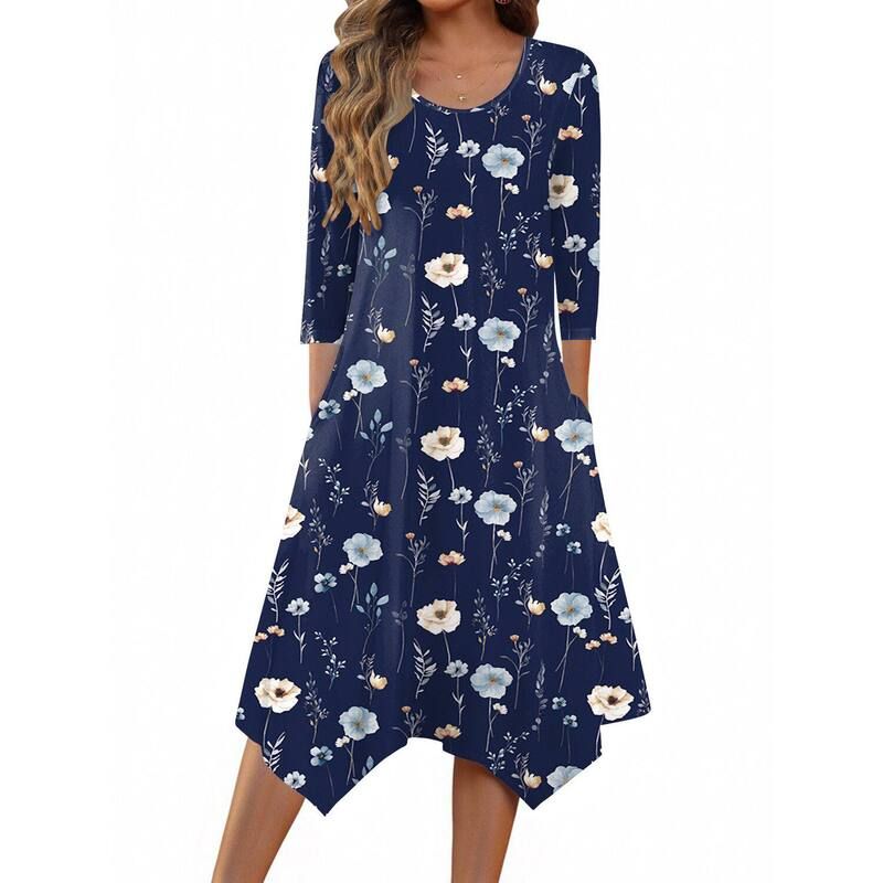 ジーグー レディース トップス ワンピース ミディ Zeagoo Womens 34 Sleeve Scoop Neck Midi Dress Elegant Fit and Flare Vacati