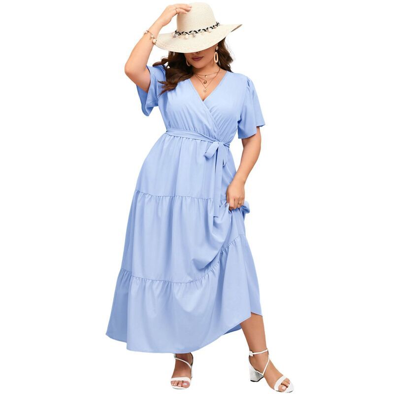 エリートスピリット レディース トップス ワンピース Vネック ティアード プラスサイズ マキシ EliteSpirit Wrap Maxi Dress for Women Plusize VNeck 10,426円