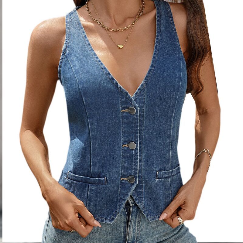 クリアフラワー レディース トップス Tシャツ Vネック ベスト ノースリーブ コート デニム ClearFlower Womensleeveless Denim Vest Deep VNeck Fi