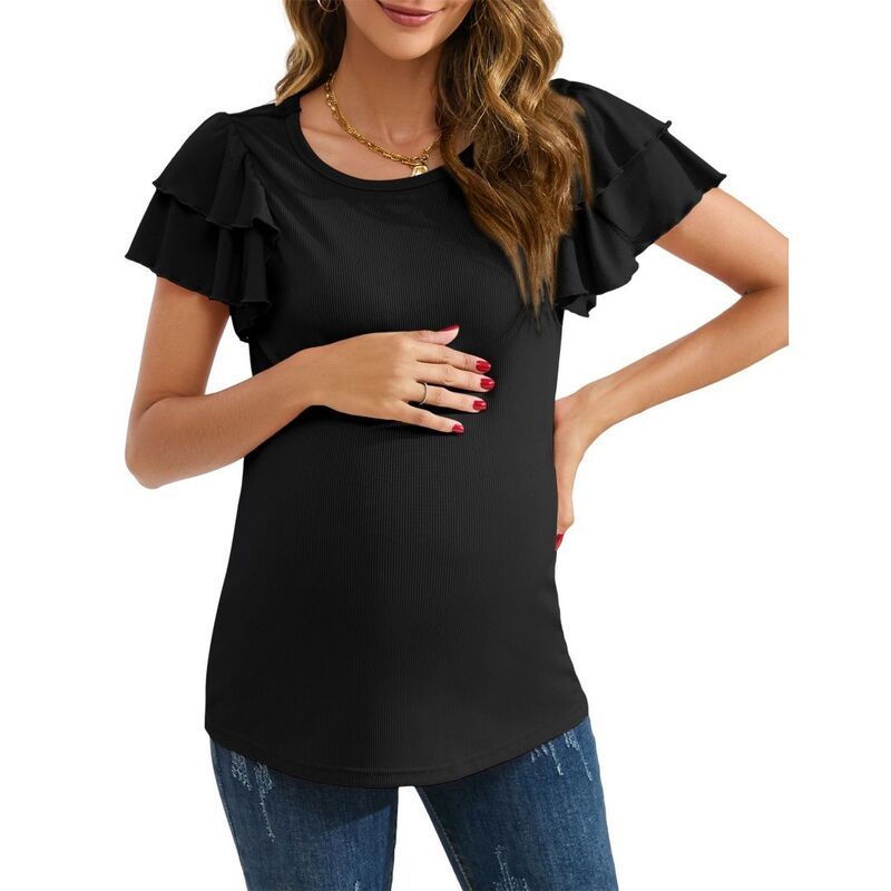 イエスファッション レディース トップス シャツ クルーネック ブラウス マタニティ Yesfashion Womens Maternity Tops Flying Short Sleeve Styl