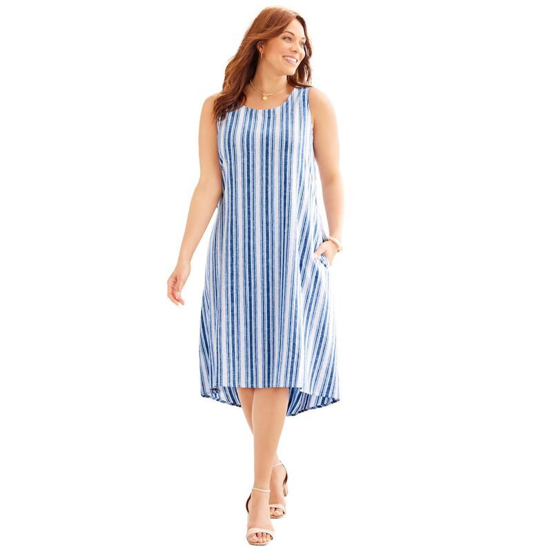 キャサリンズ レディース トップス ワンピース A ライン プラスサイズ プチ リネン Catherines Womens Plusize Petite ALinen Blend HighLow Dr