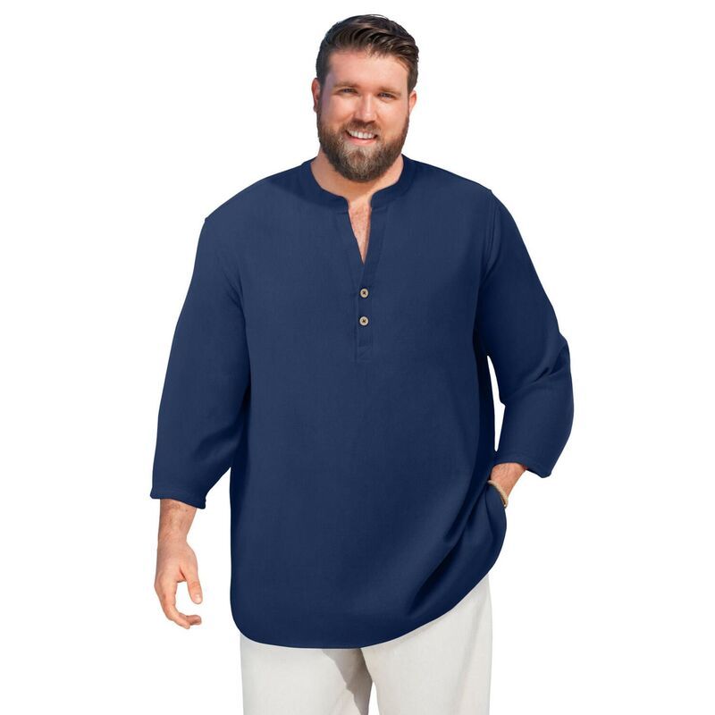 キングサイズ レディース トップス Tシャツ トール KingSize Mens Big Tall Gauze Mandarin Collar 34 Sleeve Shirt Navy ネイビー
